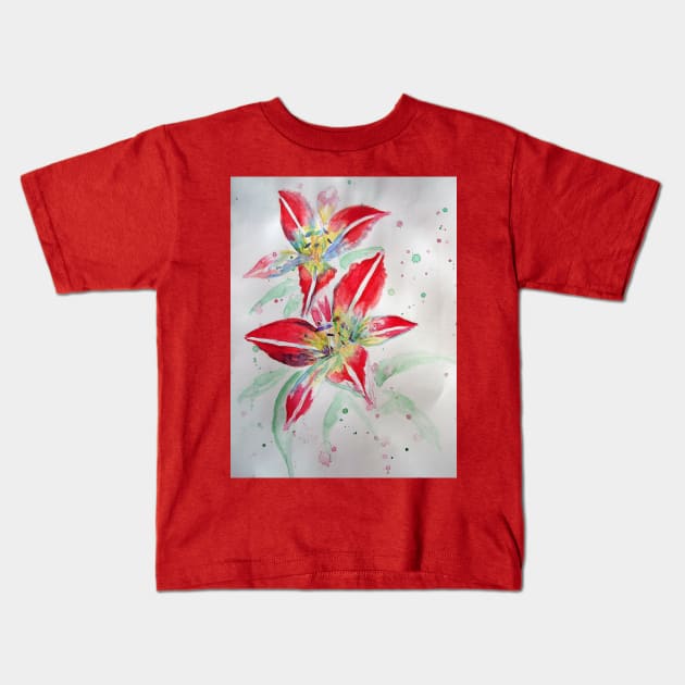 Red Lily Watercolour Painting Kids T-Shirt by SarahRajkotwala